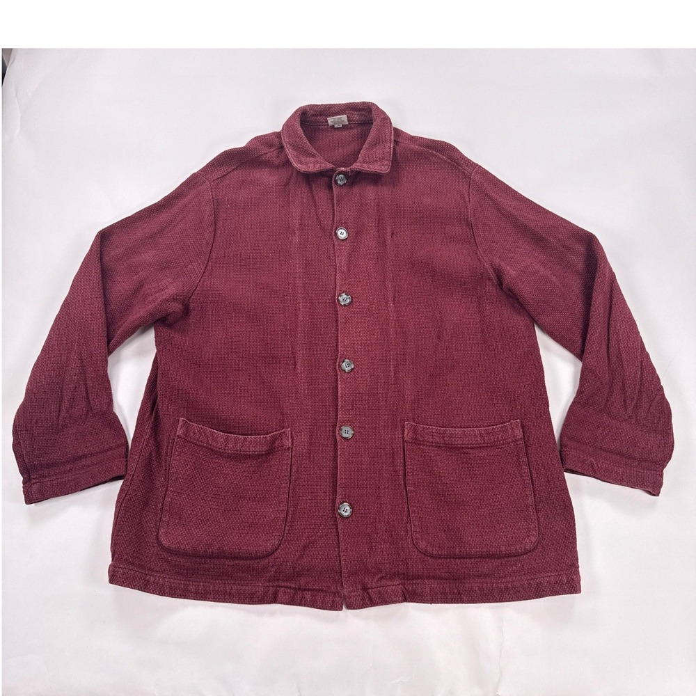 Vintage CP Shades Mens Small Linen Cotton Knit Chore Jacket Shacket Burgundy